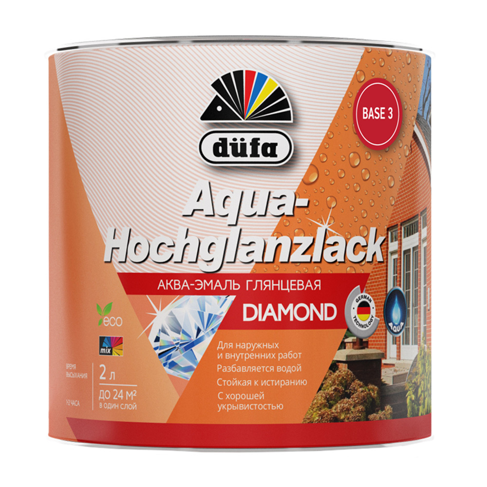 Эмаль универсальная акриловая Dufa Aqua-Hochglanzlack база 3 бесцветная глянцевая 2 л