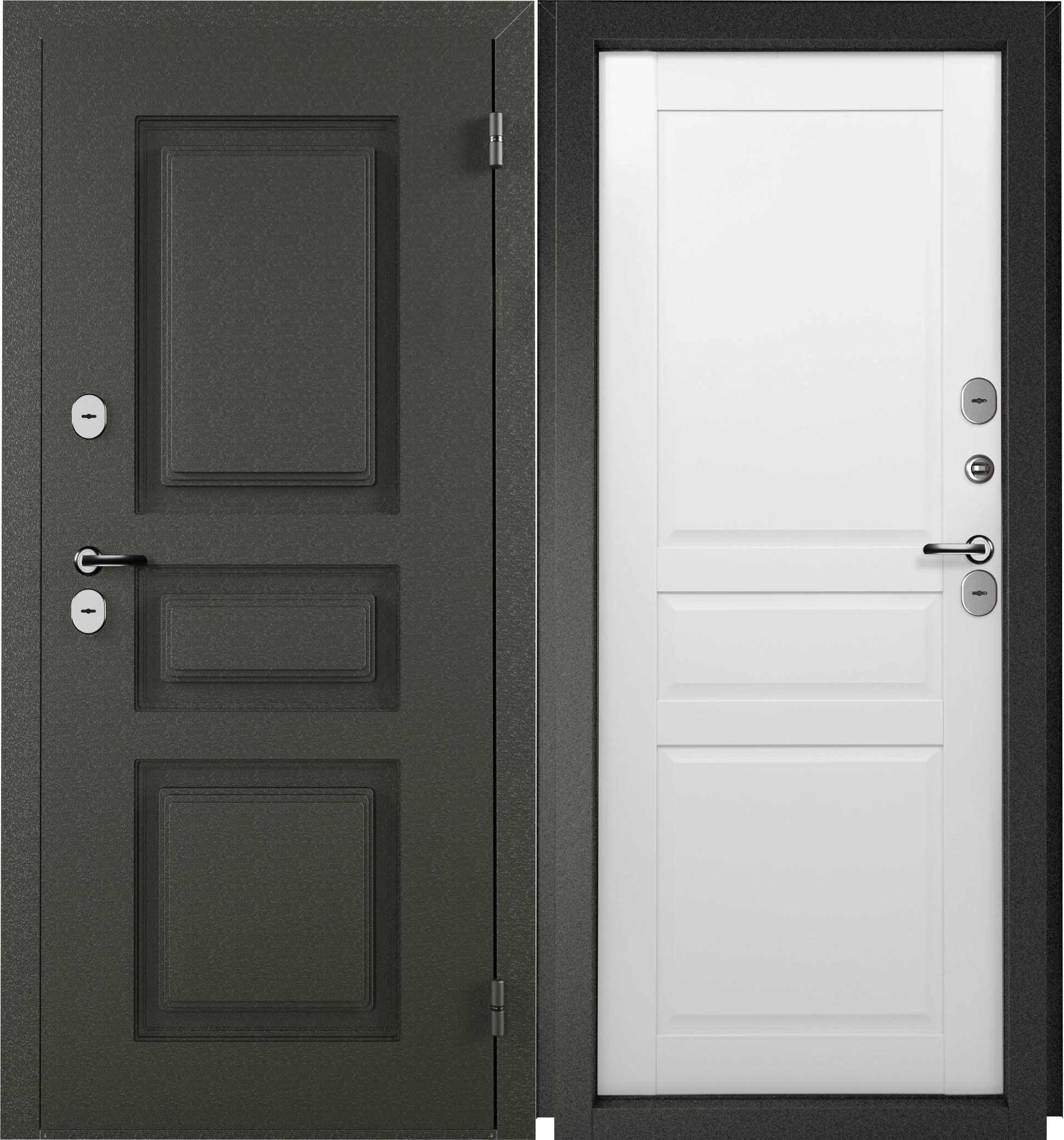 Дверь входная с терморазрывом Промет Норд правая букле графит - нубук белый 880х2050 мм