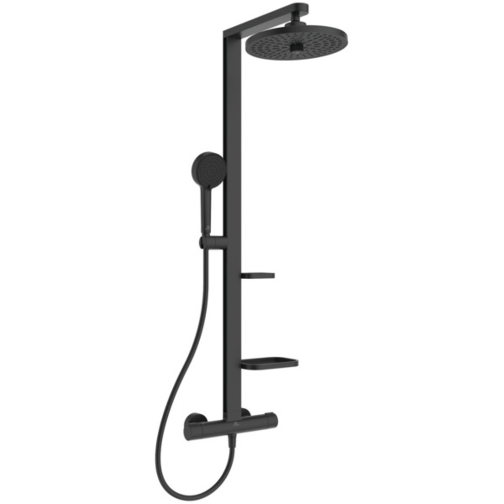 Душевая система Ideal Standard Alu+ с верхним душем с лейкой с термостатом черная (BD583XG)