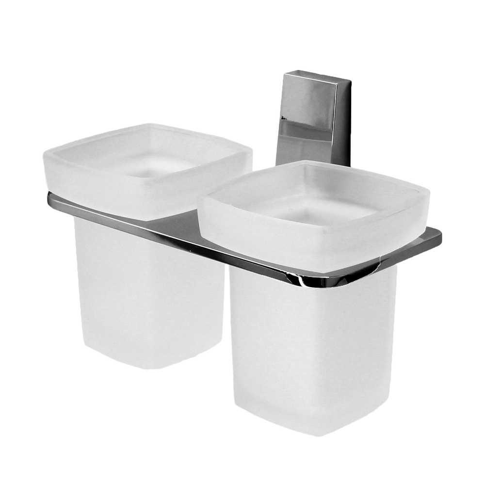 Стакан для ванной WasserKraft Lopau с держателем двойной стекло матовый/металл хром (K-6028D)