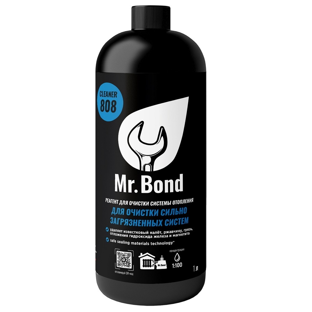 Реагент Mr.Bond Cleaner 808 для очистки систем отопления 1 л mindray bc2100 bc2300 bc2600 bc2800 bc2600vet bc2800vet компонент колпачка разбавителя разбавитель реагент колпачок трубы в сборе