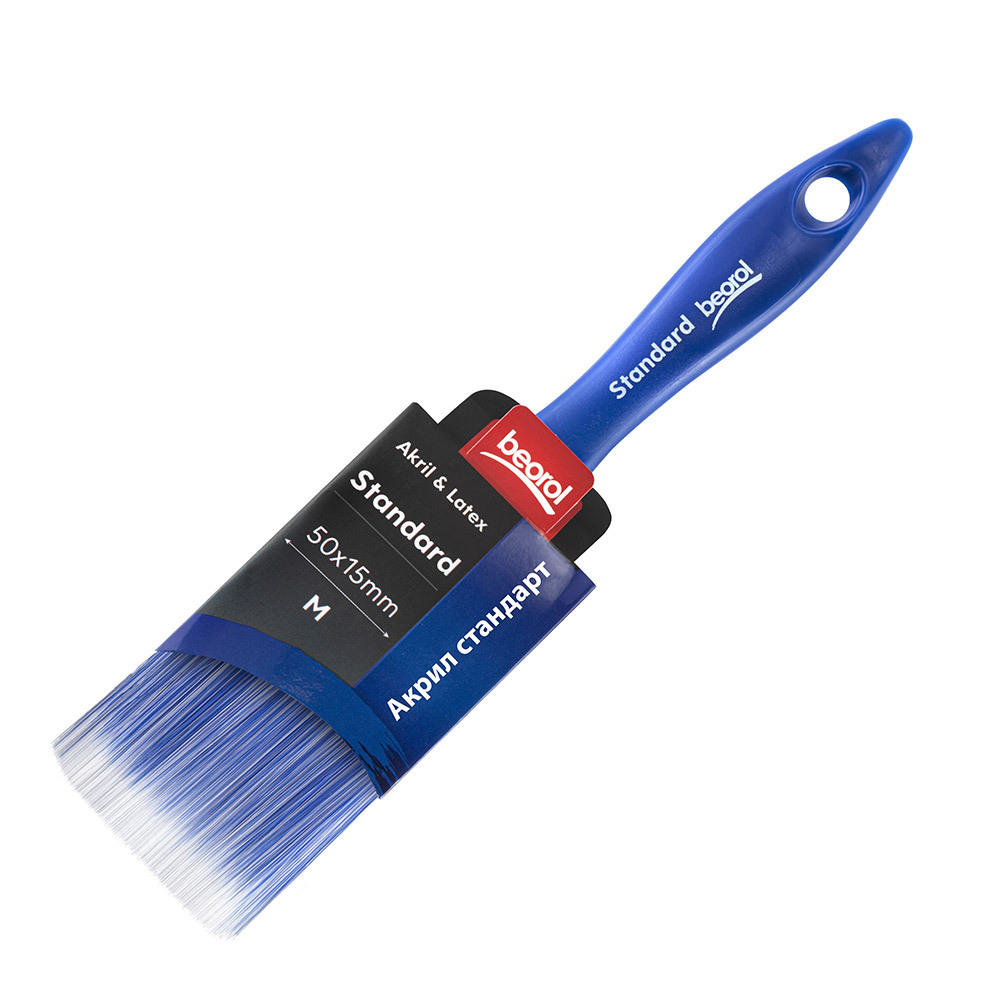 фото Кисть плоская искусственная щетина пластиковая ручка beorol 50х15 мм для красок и антисептиков на водной основе