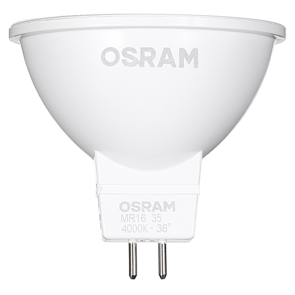 фото Лампа светодиодная osram gu5.3 4000к 5 вт 360 лм 12 в рефлектор mr16 прозрачная