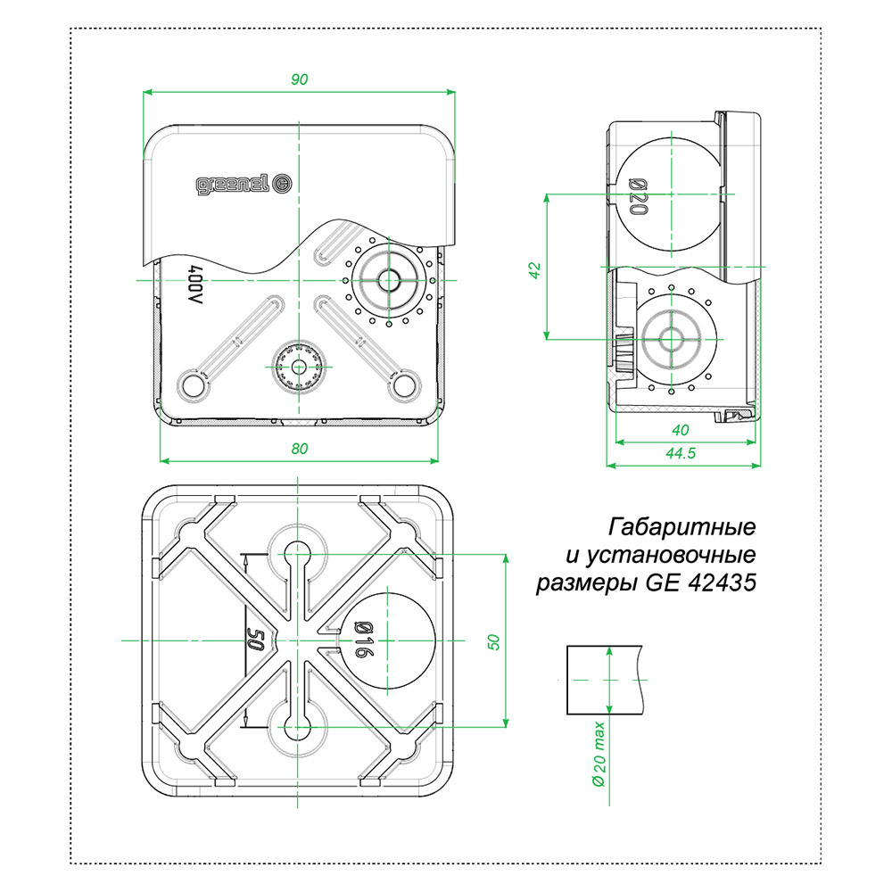 Коробка распределительная 80х80х40 мм IP67 Greenel (GE42435) Вид№2