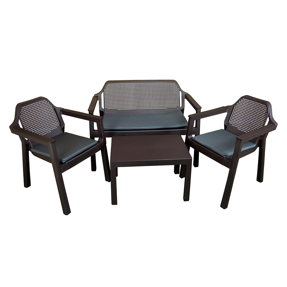 фото Набор садовой мебели пластиковый adrianoplast easy comfort темно-коричневый стол диван и 2 кресла (р6037кор)