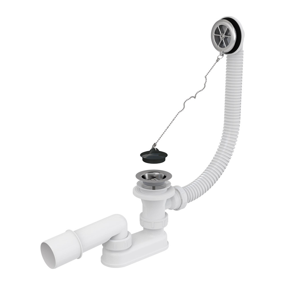 Сифон для ванны Alcadrain регулируемый слив d52 полуавтомат с выпуском d70 мм с переливом (A501/AG210112160)