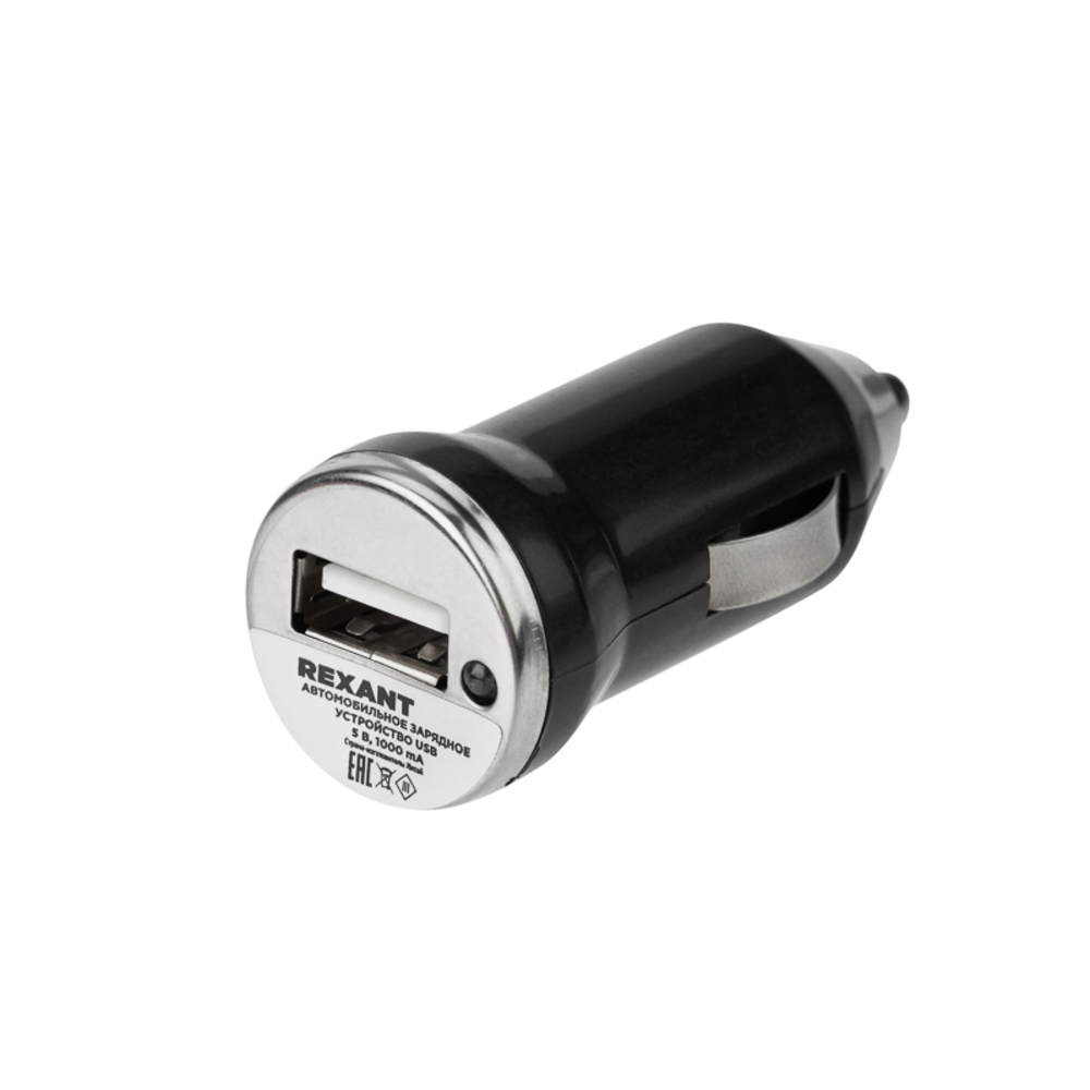 Зарядное устройство Rexant автомобильное 12-24 В USB 1000 мА (16-0280) зарядное устройство rexant автомобильное 12 в пластик 2xusb 1000 2100 ма