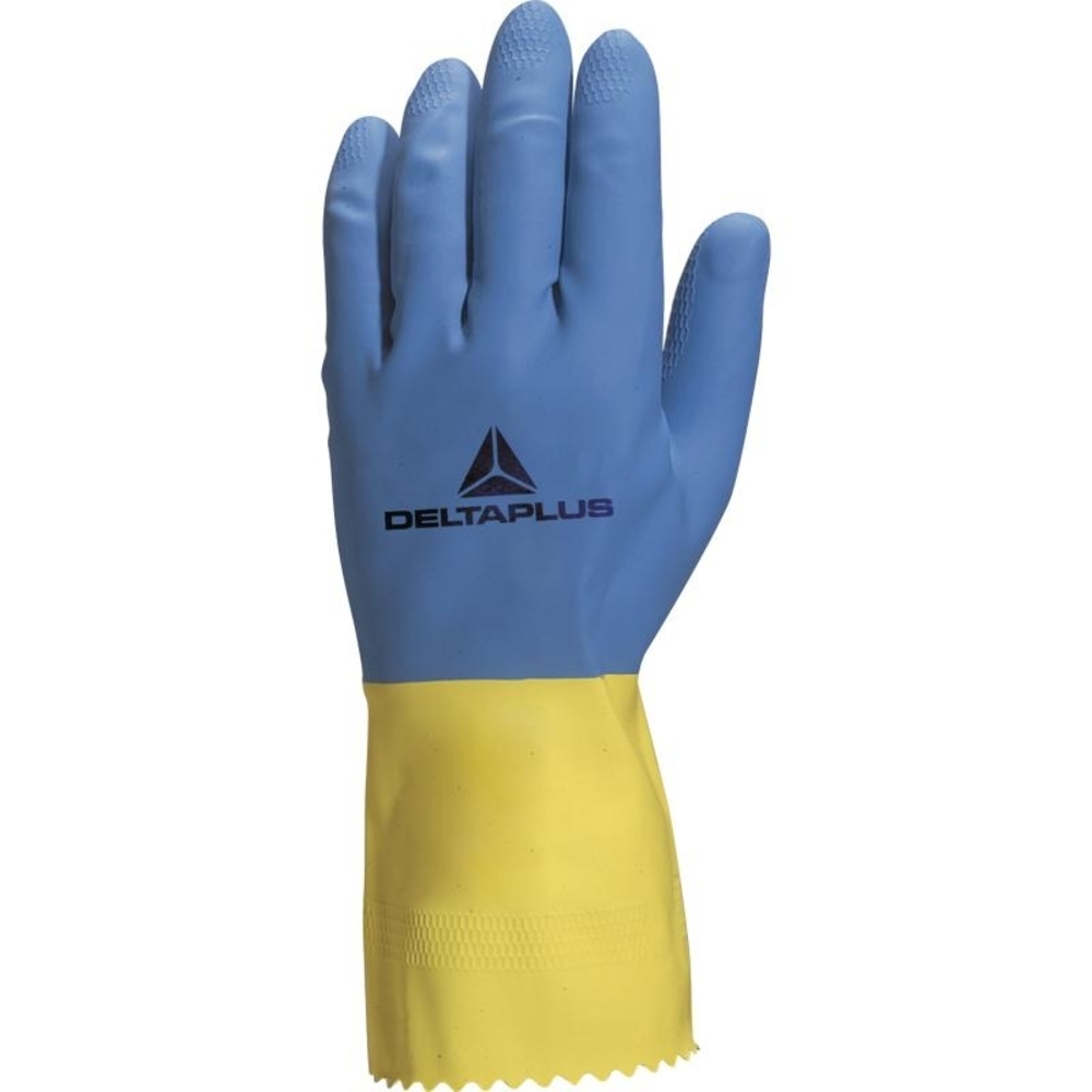 Перчатки латексные химическистойкие Delta Plus VE330 10 (XL) желто-синие (VE330BJ09) перчатки латексные profiline hq размер 7 s с хлопковым напылением