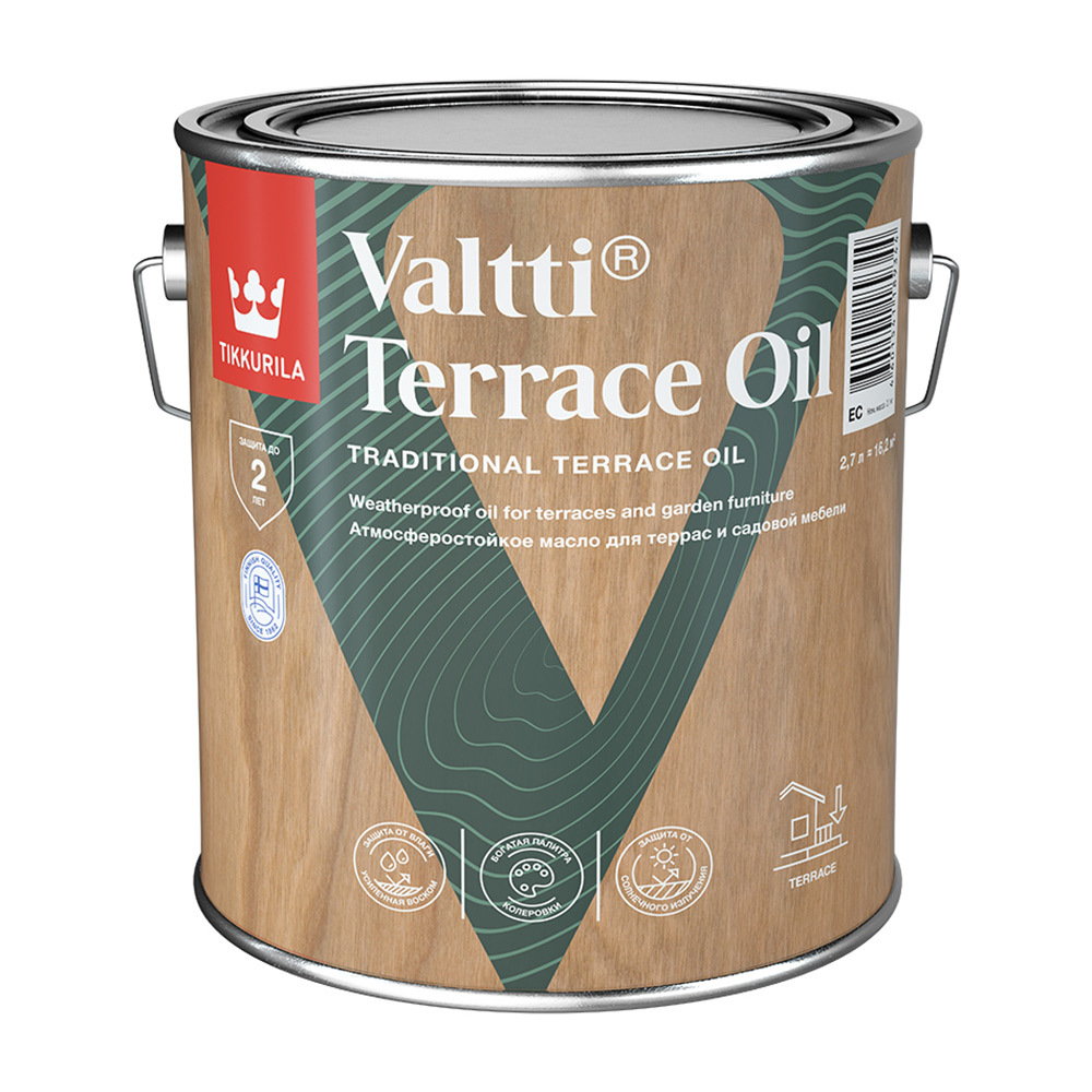 Масло Tikkurila Valtti Terrace Oil для террас основа EC 2,7 л масло для террас tikkurila valtti terrace oil ec 0 9л бесцветное арт 700010363