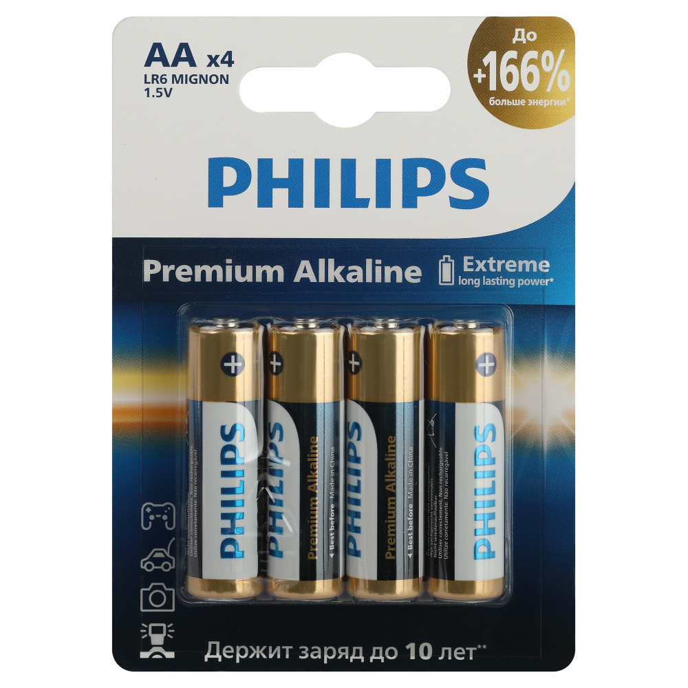 Батарейка Philips Premium (Б0062753) АА пальчиковая LR6 1,5 В (4 шт.) батарейка duracell optimum б0056020 аа пальчиковая lr6 1 5 в 4 шт