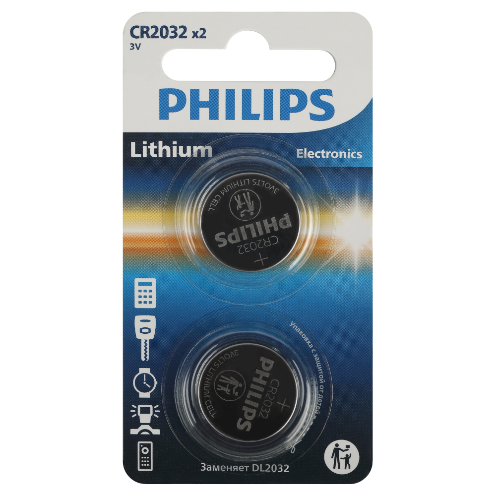 Батарейка Philips Lithium таблетка CR2032 3 В (2 шт.) (Б0062716)