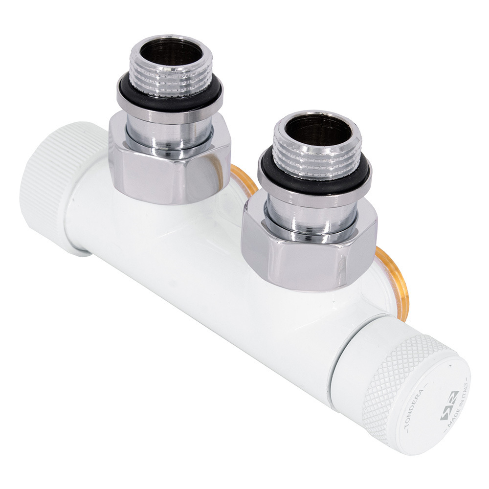 

Узел нижнего подключения угловой SR Rubinetterie Tondera 1/2 НР(ш) х 3/4 НР(ш) ЕК для радиатора (0685-1500VCEA), Белый