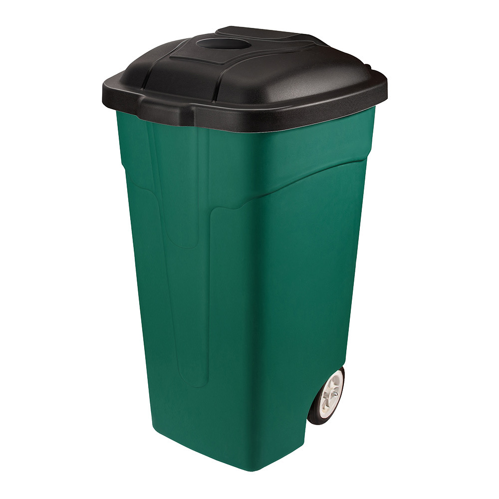фото Бак мусорный эльфпласт 105 л пластиковый с крышкой на колесах зеленый