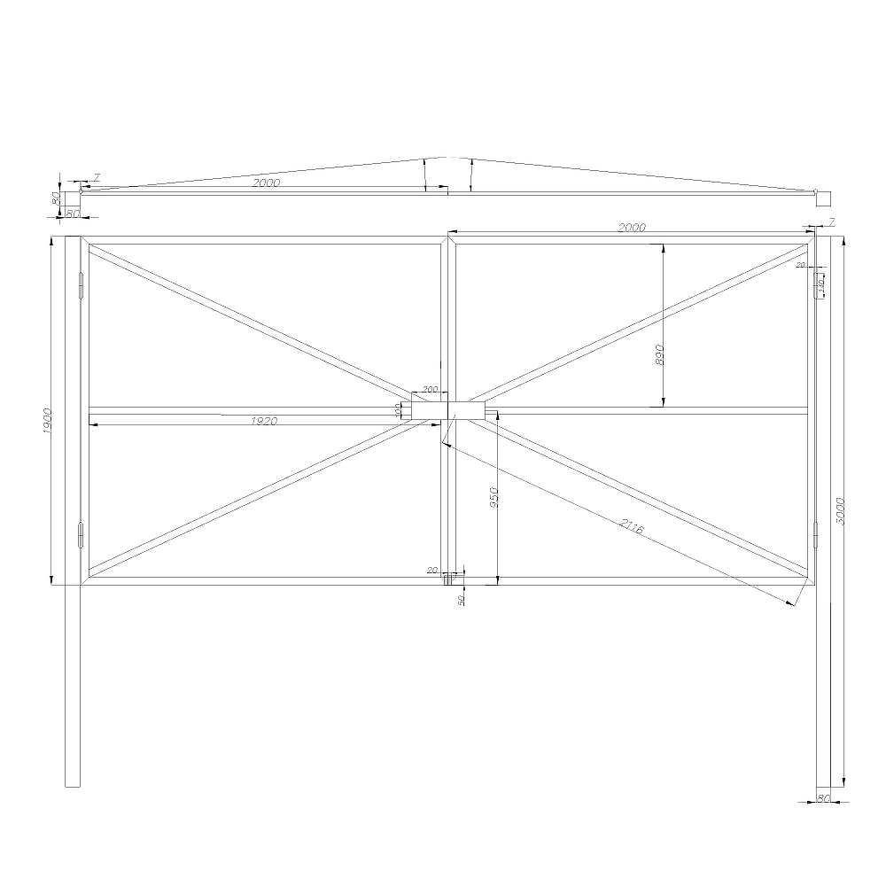

Ворота распашные каркас со столбами 1900х4000 мм цинкогрунт Ювента, Серый