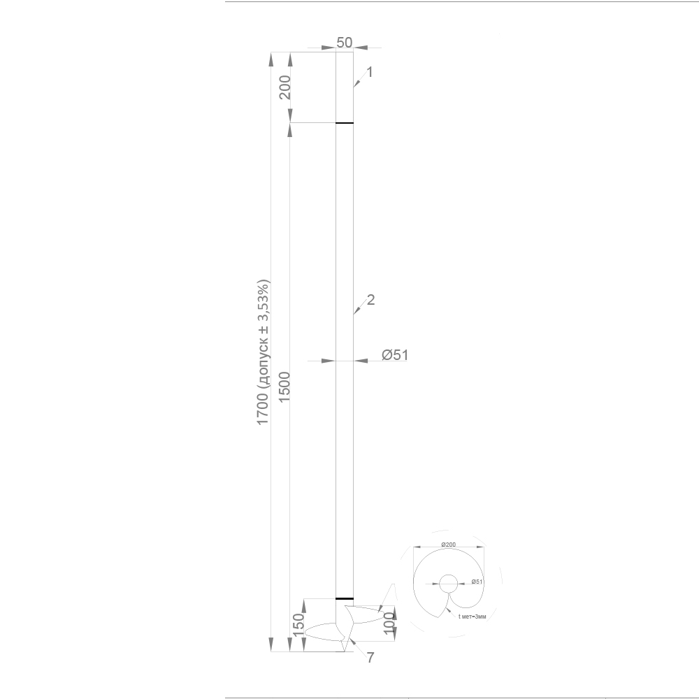 фото Свая-стойка винтовая d51 мм h1700 мм (50х50 h200 мм; d51 h1500 мм)