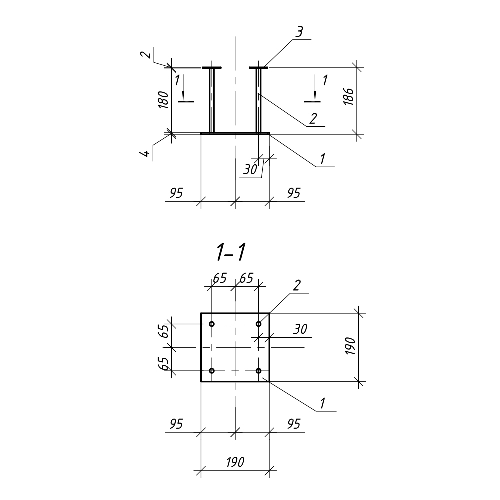 Закладная под бетонирование 190х190х186 мм Вид№2