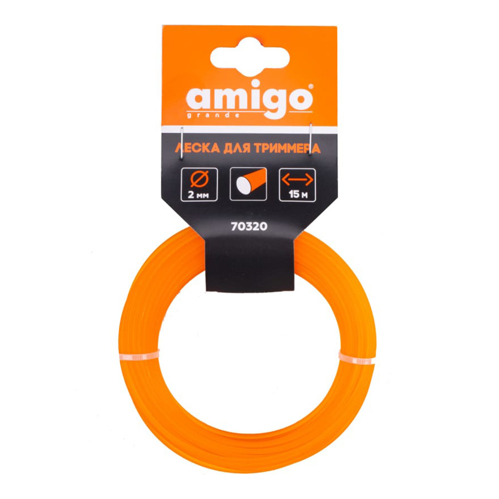 Леска для триммера Amigo круг 2 мм х 15 м оранжевая (70320) леска для триммера unitraum un cs20c15 2mm x 15m