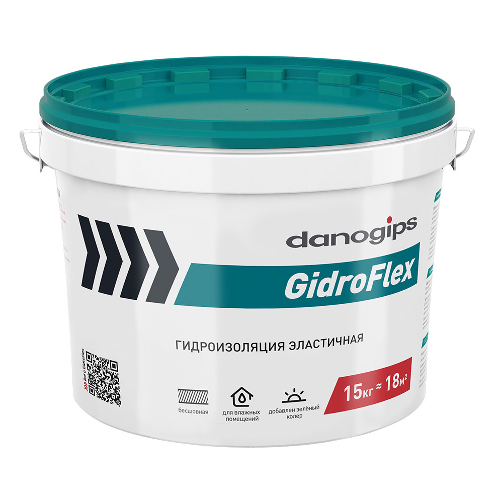 Гидроизоляция полимерная Danogips GidroFlex бирюзовая 15 кг гидроизоляция эластичная danogips gidroflex 3кг