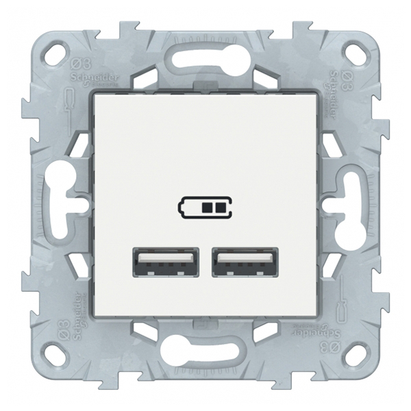 фото Розетка коммуникационная schneider electric unica new nu541818 скрытая установка белая два модуля usb