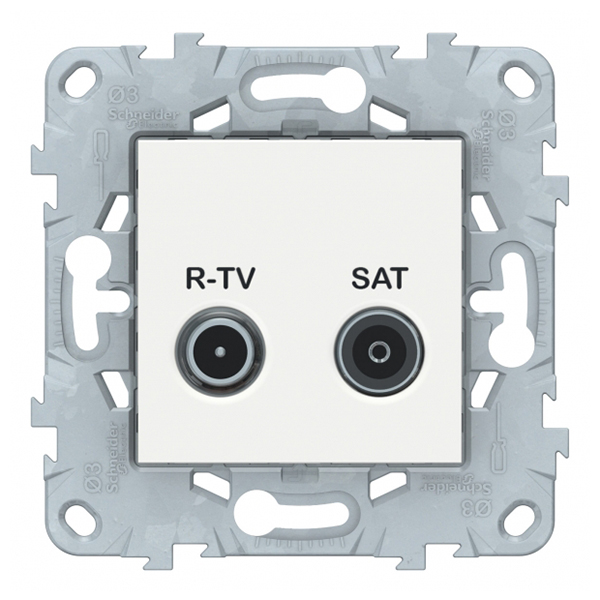 фото Розетка телевизионная schneider electric unica new nu545618 проходная r-tv-sat скрытая установка белая