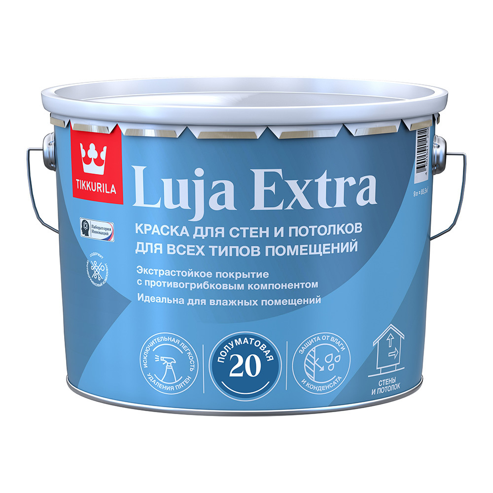 Краска моющаяся Tikkurila Luja Extra полуматовая база С бесцветная 9 л краска моющаяся tikkurila euro extra 20 база с бесцветная 9 л
