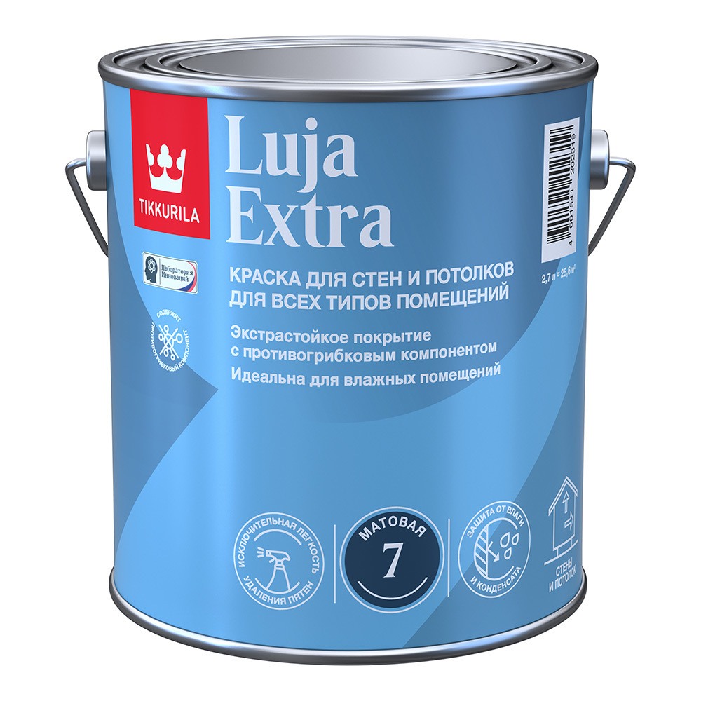 Краска моющаяся Tikkurila Luja Extra матовая база С бесцветная 2,7 л краска моющаяся tikkurila luja extra полуматовая база с бесцветная 9 л