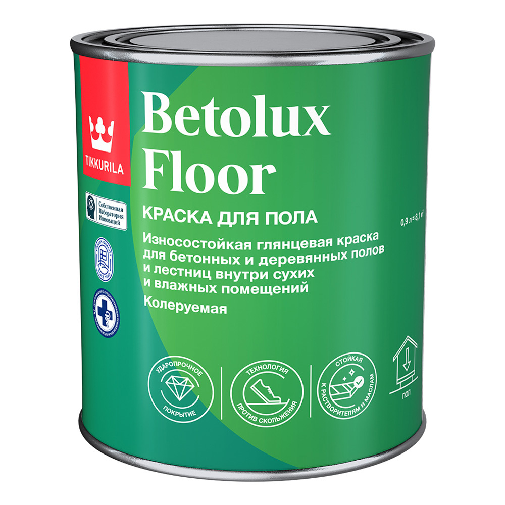 Краска Tikkurila Betolux Floor для полов белая глянцевая база A 0,9 л краска алкидная tikkurila betolux влагостойкая моющаяся глянцевая бесцветный 9 л