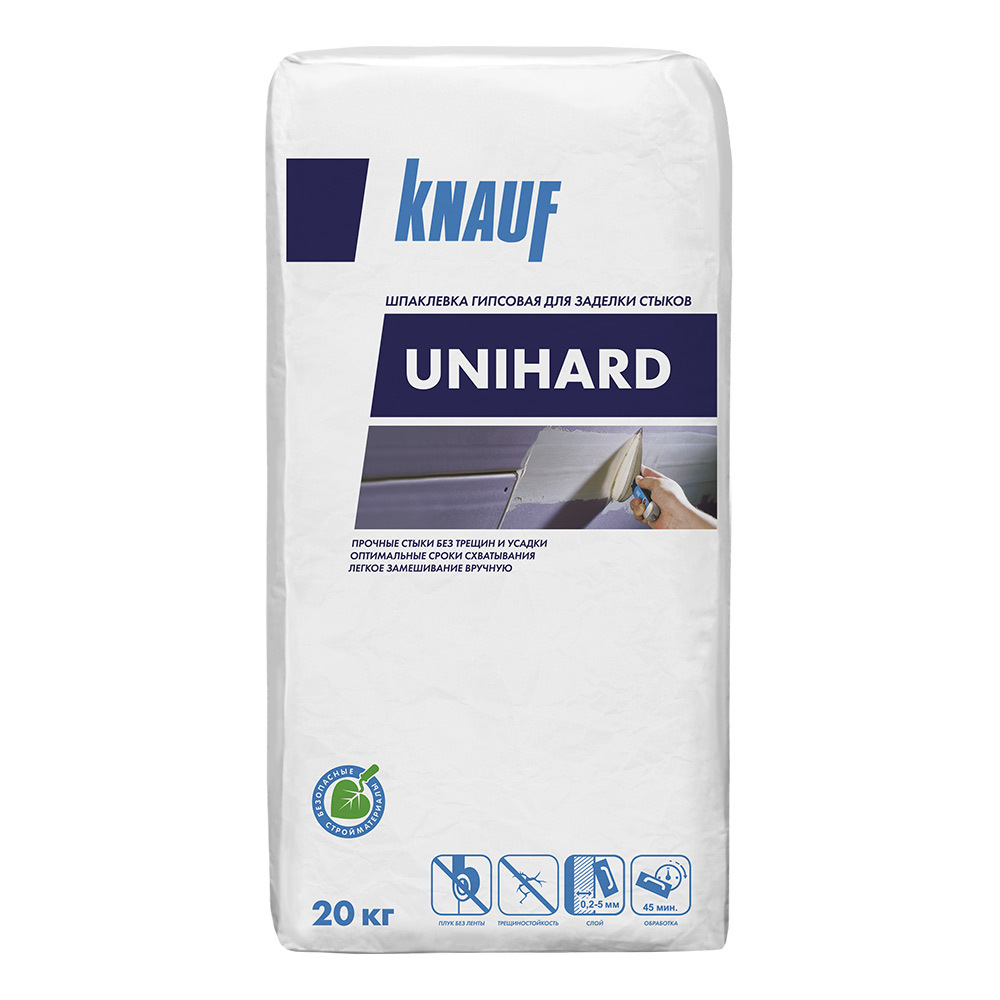 Шпаклевка гипсовая Knauf Унихард высокопрочная безусадочная 20 кг шпаклевка гипсовая для заделки швов и стыков knauf унихард 20 кг