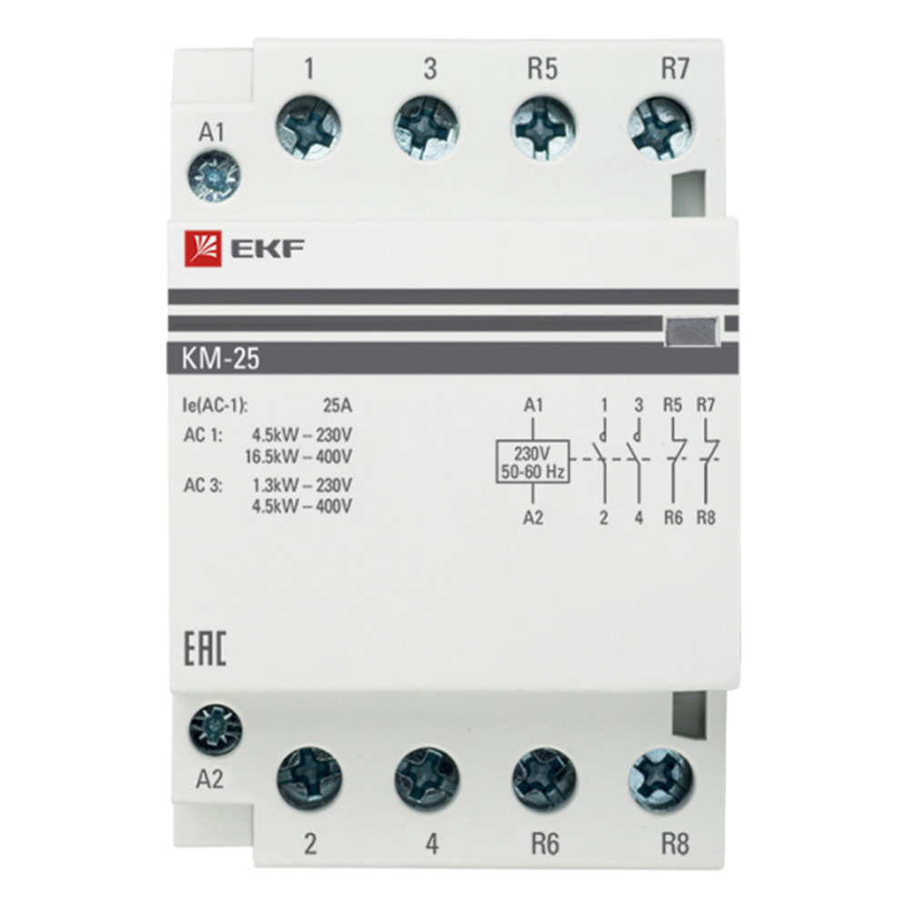 фото Контактор модульный ekf proxima км (km-3-25-22) 230-240 в 25 а тип ac 2но+2нз