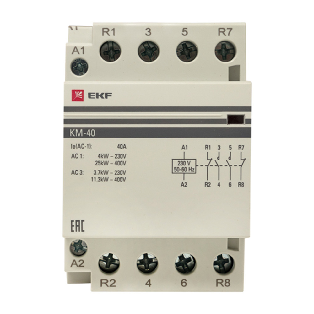 фото Контактор модульный ekf proxima км (km-3-40-22) 230-240 в 40 а тип ac 2но+2нз