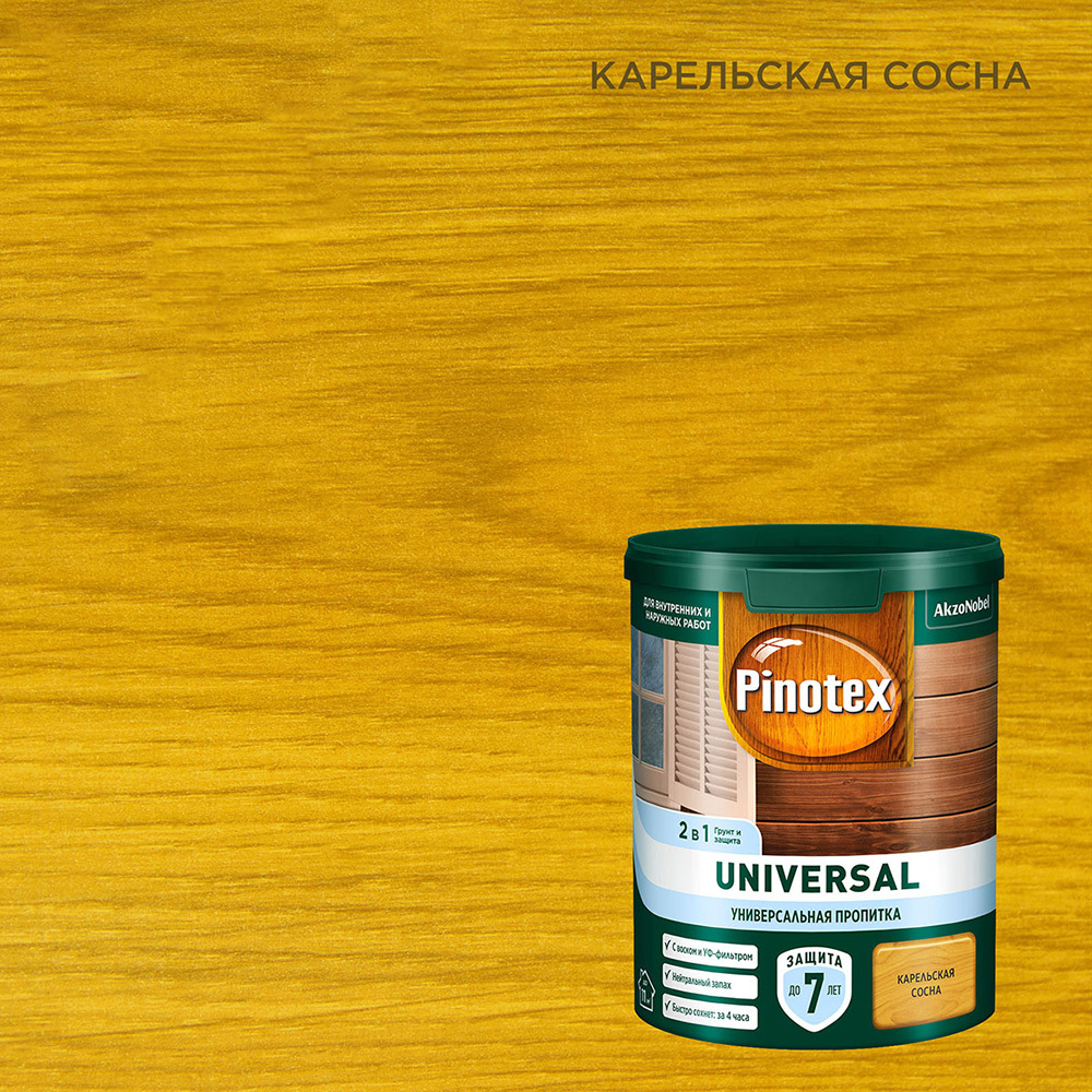 фото Антисептик pinotex universal 2 в 1 декоративный для дерева карельская сосна 0,9 л