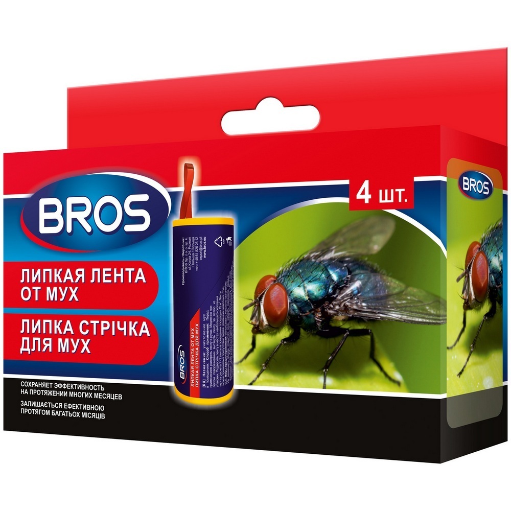 Средство для защиты от мух лента липкая Bros (4 шт.) средство для защиты от мух лента липкая раптор