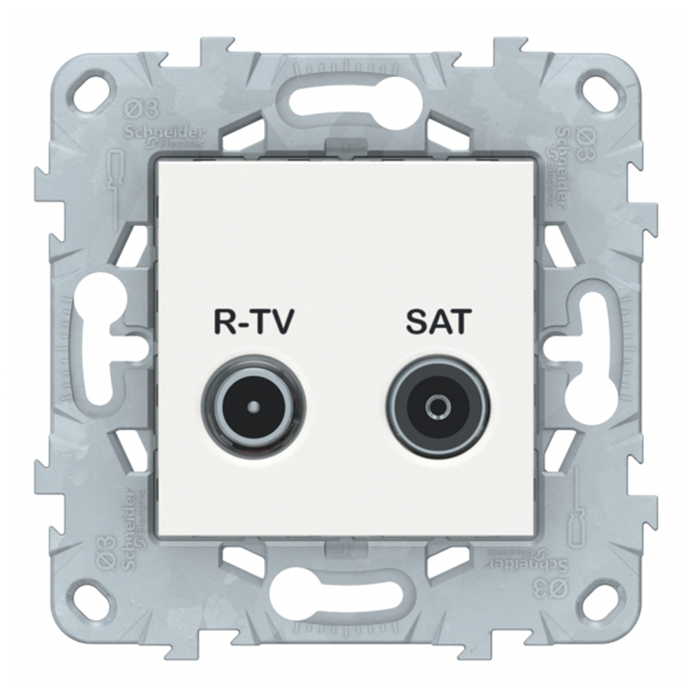 фото Розетка телевизионная schneider electric unica new nu545518 оконечная r-tv-sat скрытая установка белая