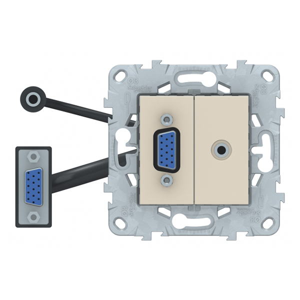 фото Розетка hdmi schneider electric unica new nu593244 скрытая установка бежевая модули hd15 и mini jack