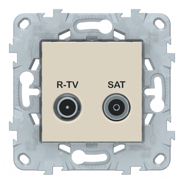 фото Розетка телевизионная schneider electric unica new nu545644 проходная r-tv-sat скрытая установка бежевая