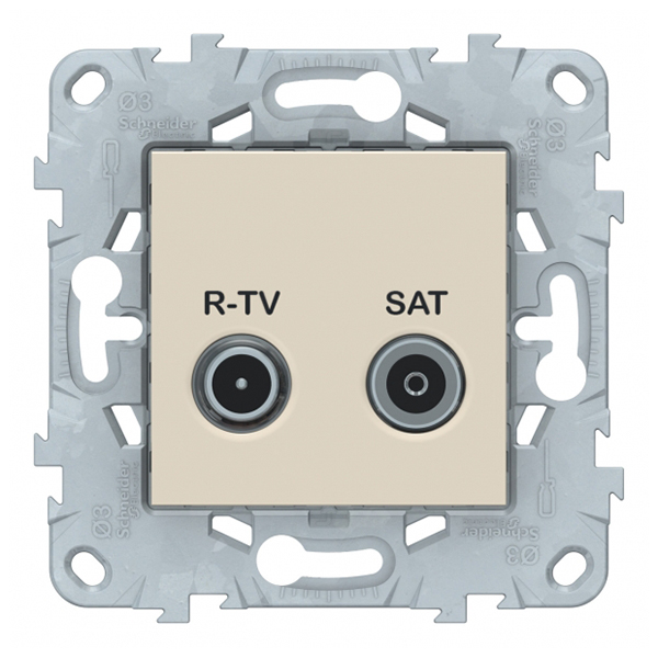 

Розетка телевизионная Schneider Electric Unica NEW NU545544 оконечная R-TV-SAT скрытая установка бежевая, Бежевый