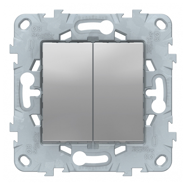 фото Переключатель schneider electric unica new nu521530 двухклавишный перекрестный скрытая установка алюминий