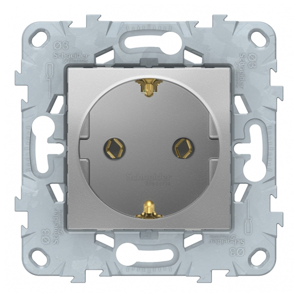 фото Розетка schneider electric unica new nu505630 скрытая установка алюминий с заземлением с быстрозажимными клеммами