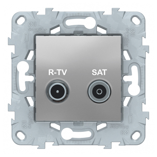 фото Розетка телевизионная schneider electric unica new nu545630 проходная r-tv-sat скрытая установка алюминий