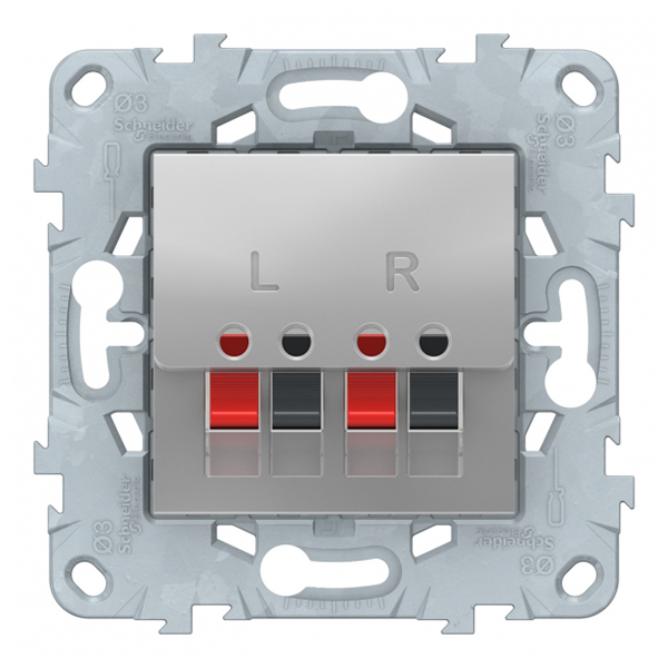 фото Розетка коммуникационная schneider electric unica new nu548630 скрытая установка алюминий два модуля аудио