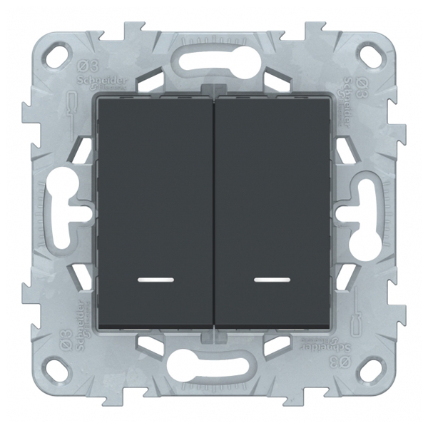 фото Переключатель schneider electric unica new nu521354n двухклавишный на 2 направления скрытая установка антрацит с подсветкой