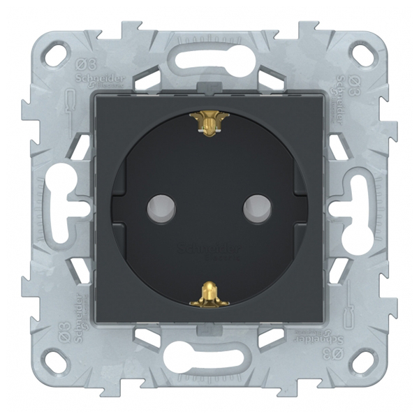 фото Розетка schneider electric unica new nu505754 скрытая установка антрацит с заземлением со шторками с быстрозажимными клеммами