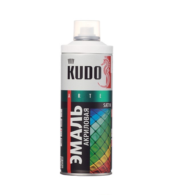 Эмаль аэрозольная Kudo Satin белая полуматовая RAL 9003 520 мл грунт эмаль для пластика белая ral 9003 kudo арт ku6003