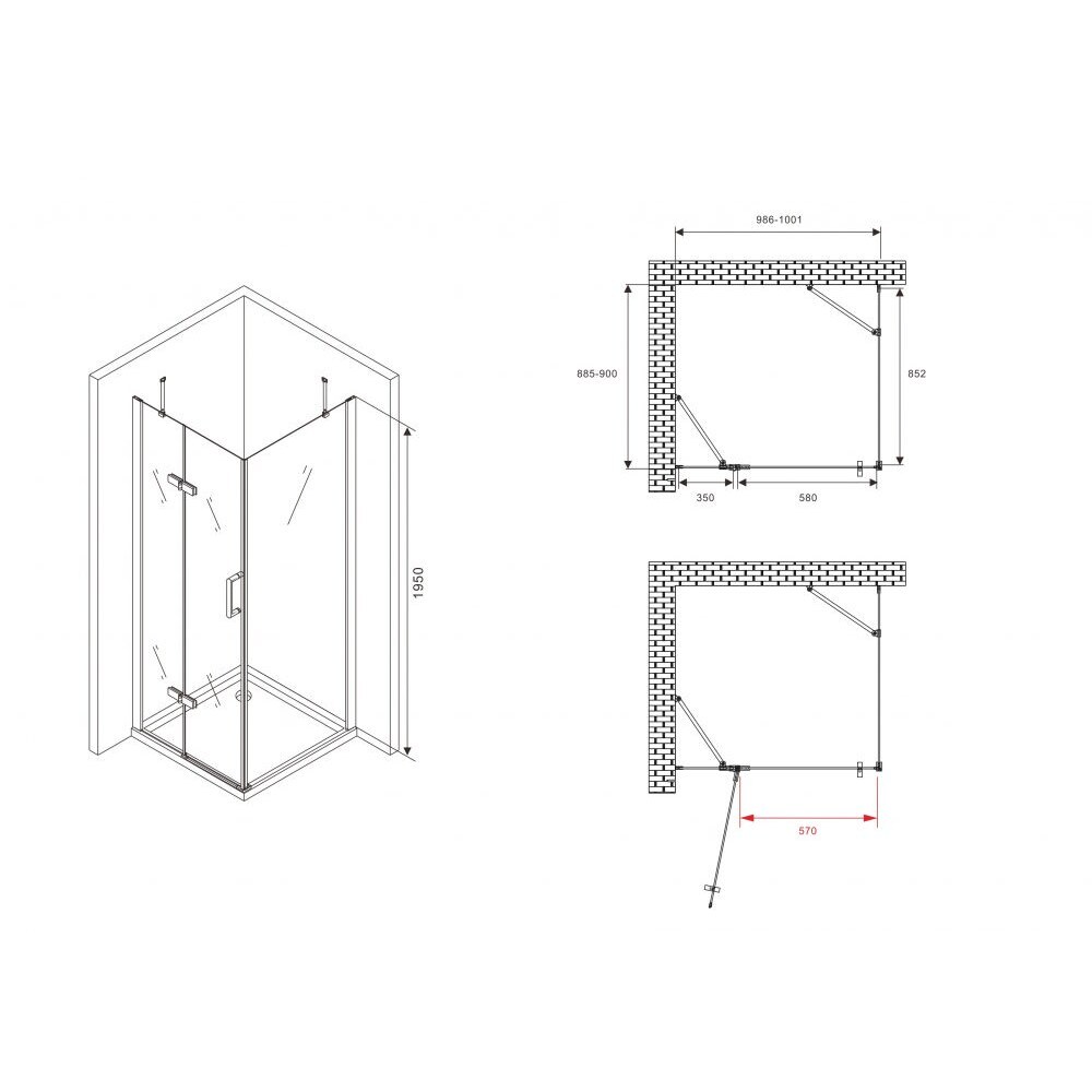 

Душевой уголок Abber Zart хром 100х90х195 см прямоугольник стекло прозрачное 6 мм (AG08100-S91)