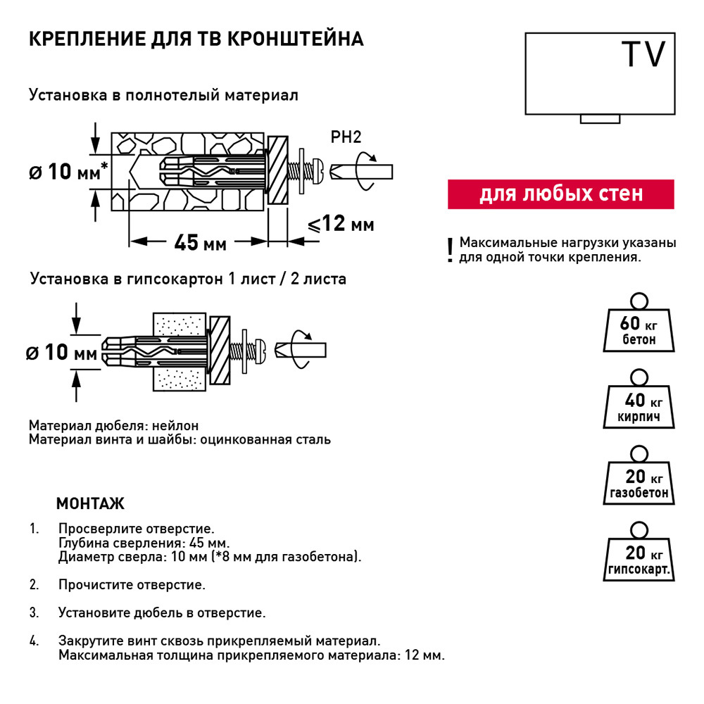 Набор для крепления кронштейна ТВ-панели Hard-Fix Вид№3