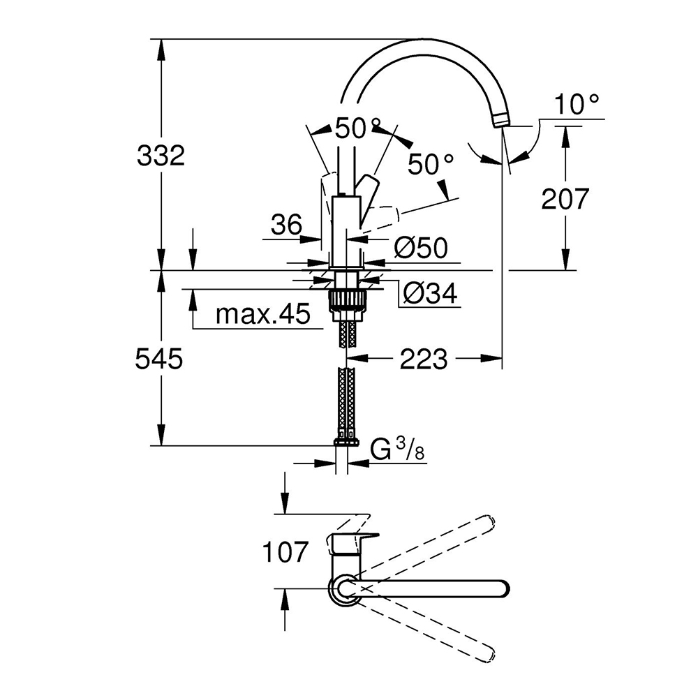 фото Смеситель для кухни grohe bauedge 31367001 dn15 с высоким поворотным изливом