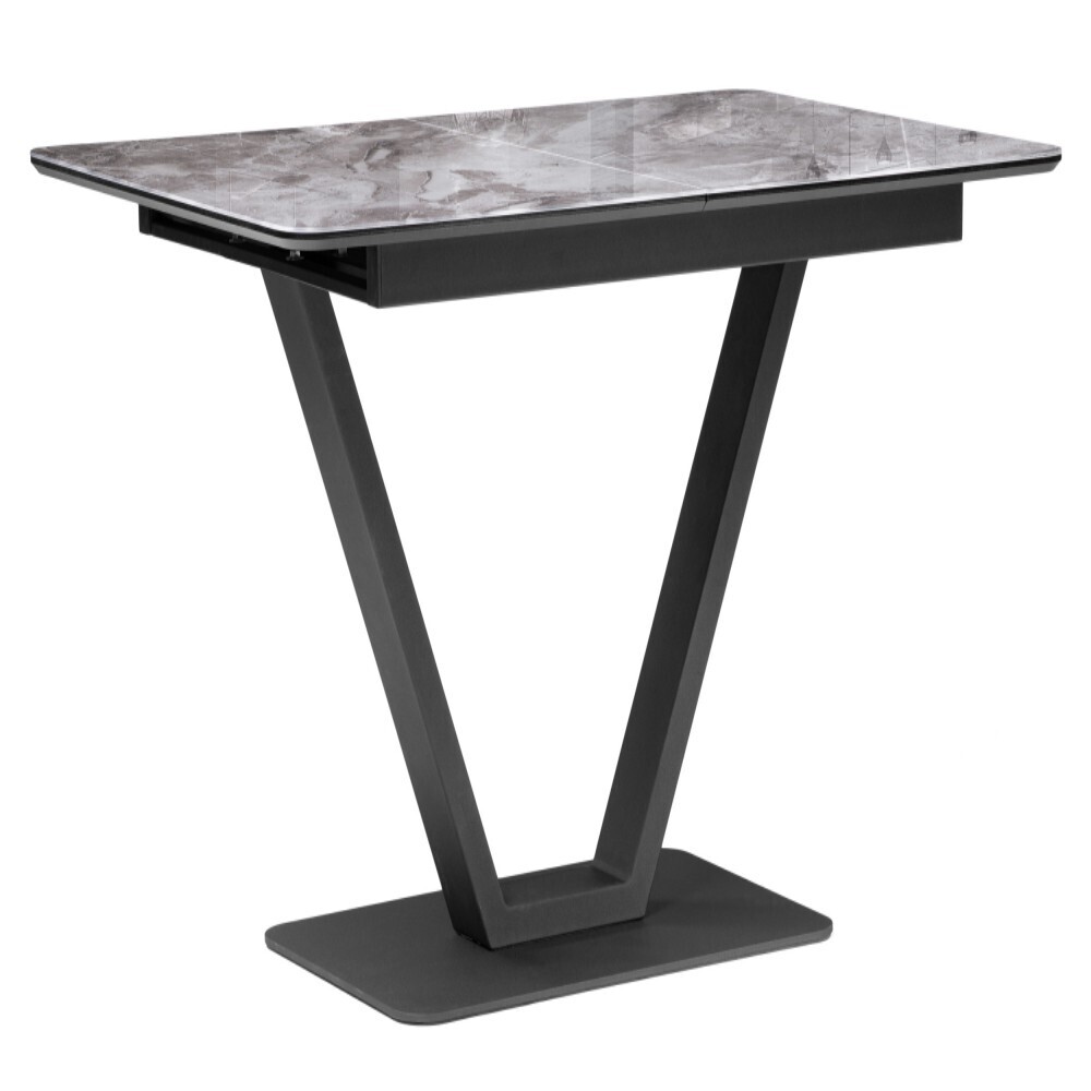 фото Стол кухонный раздвижной прямоугольный 1,2х0,8 м стеклянный серый/черный бугун (500005) woodville