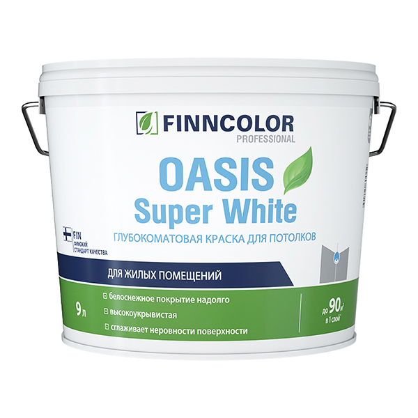 фото Краска водно-дисперсионная для потолка finncolor oasis super white белая 9 л