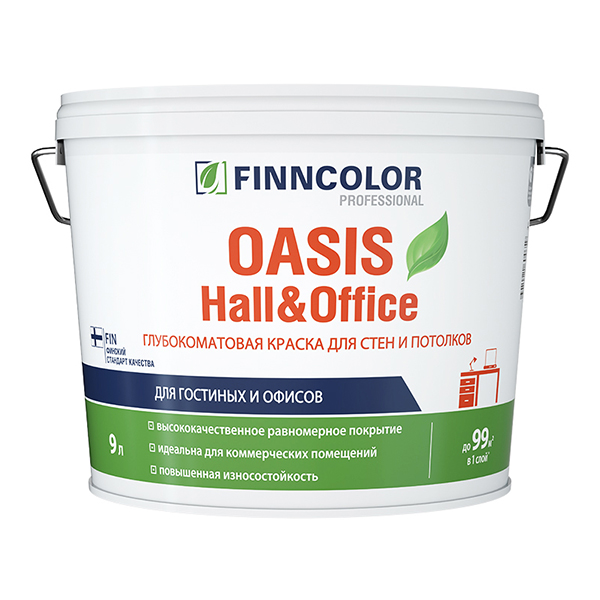 фото Краска водно-дисперсионная finncolor oasis hall&office 4 моющаяся белая основа а 9 л