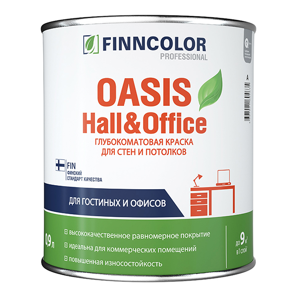фото Краска водно-дисперсионная finncolor oasis hall&office 4 моющаяся основа c 0,9 л